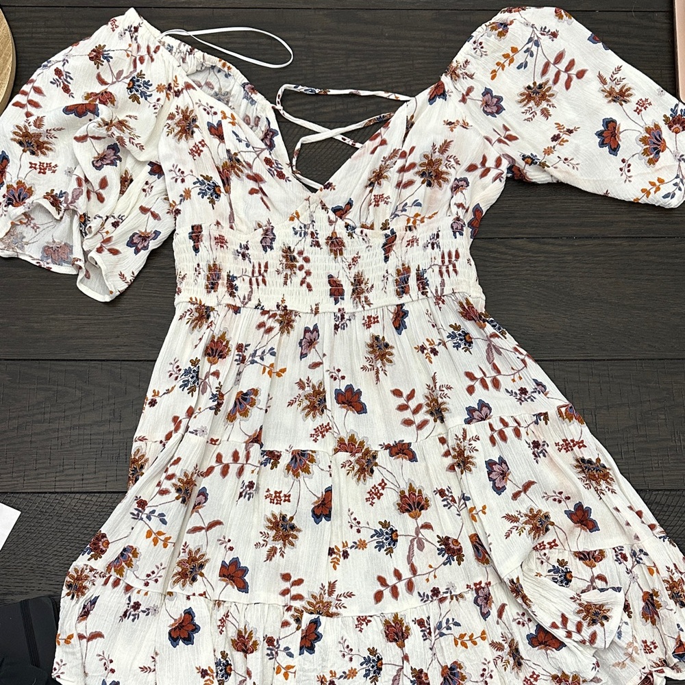 Miami Floral Off-Shoulder Mini Dress - White and Brown
